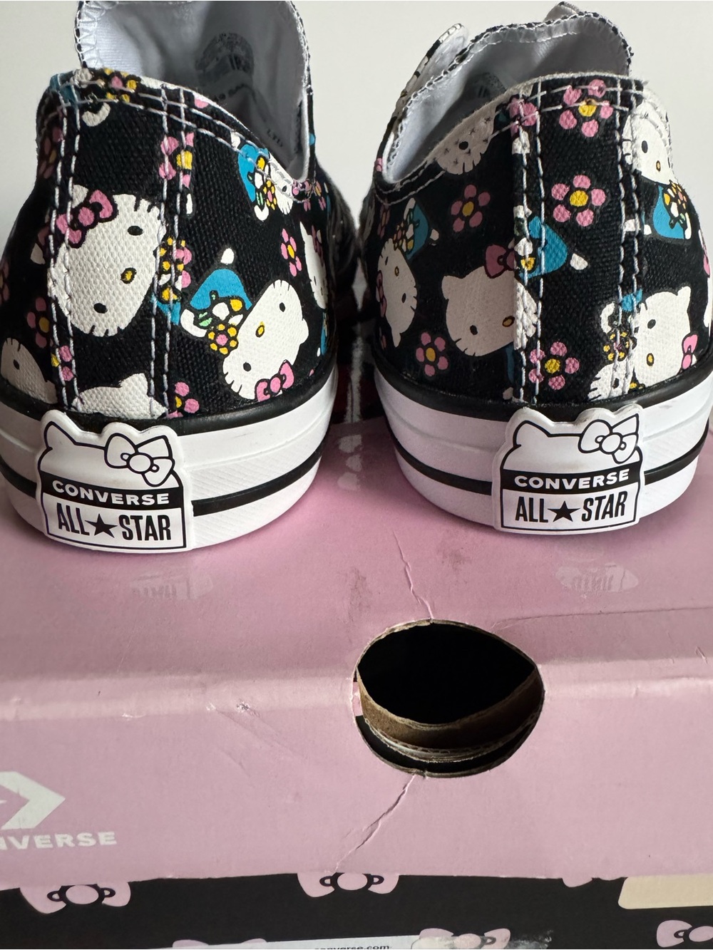 Converse Black Hello Kitty Floral Low-Top Sneakers with Pink & Blue Accents - Picture 4 of 11